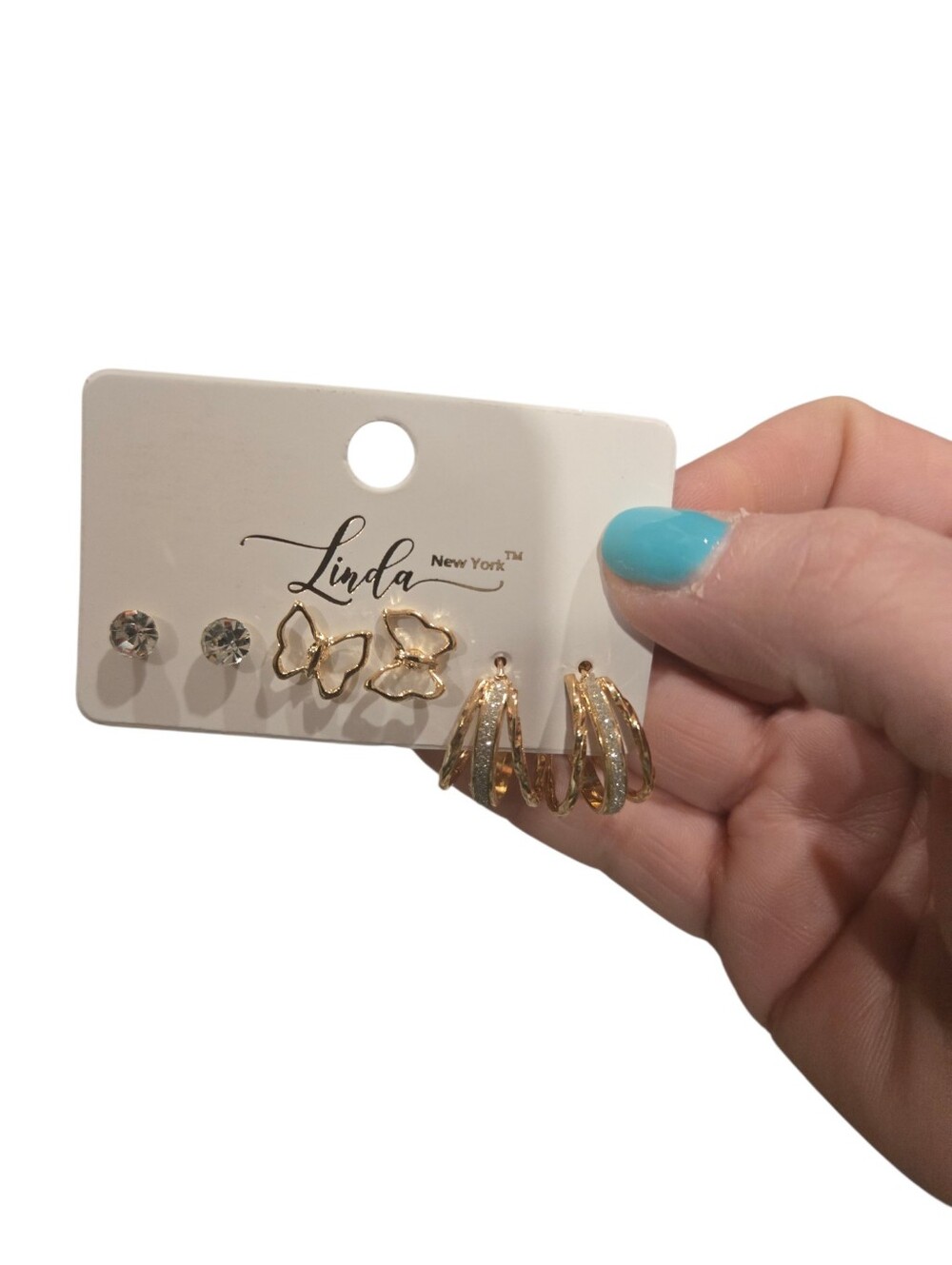 Gold and Clear Stud & Hoop Earring Set - Picture 2 of 2